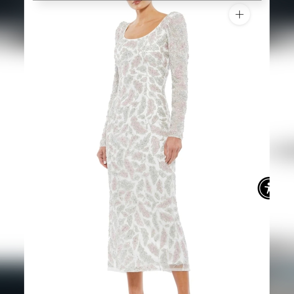 MAC DUGGAL Foliage embellished midi ivory sheath dress 4 NWT